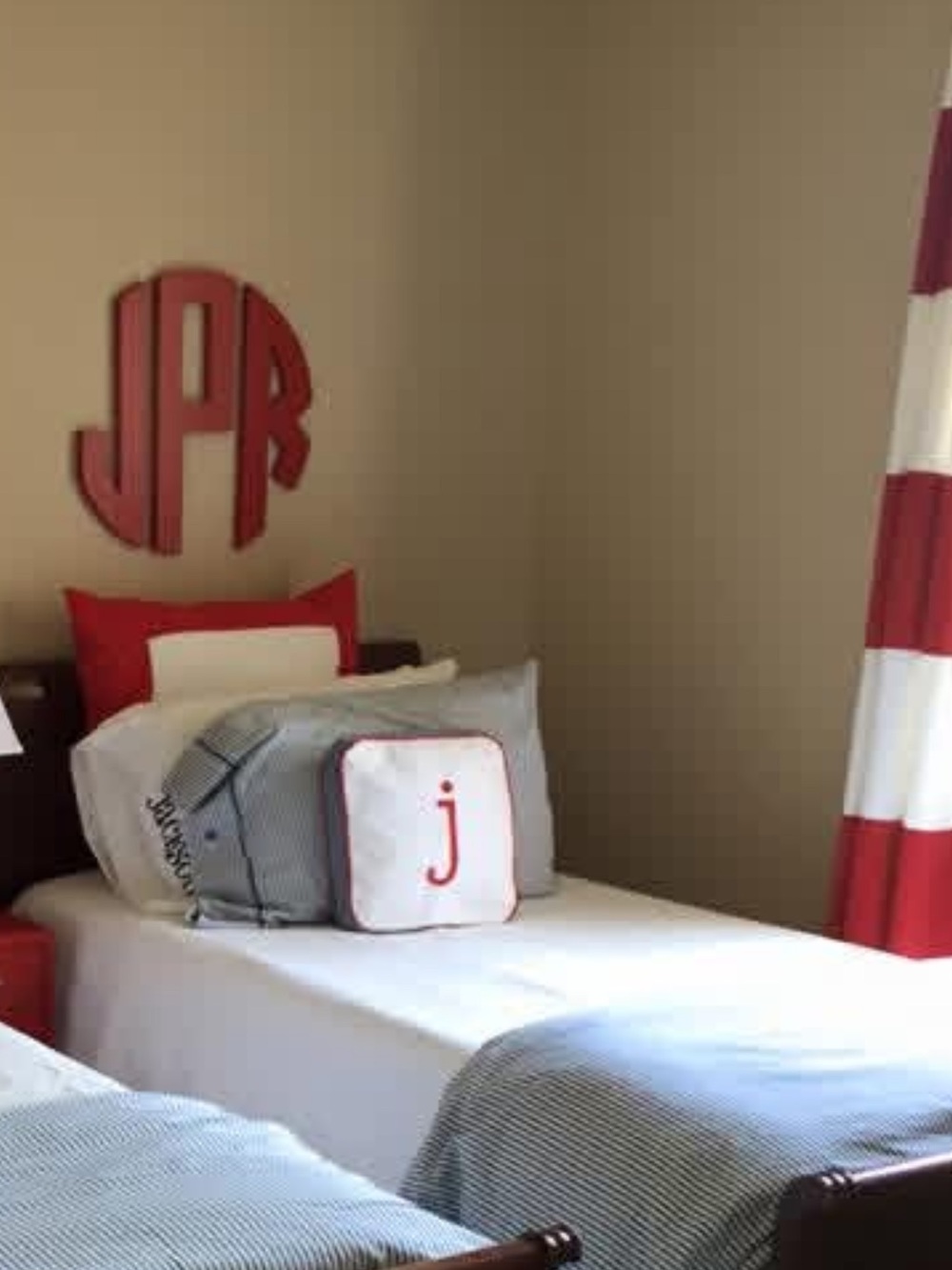 Set of 2 Serena & Lily Red and White Square Border Throw Pillow Covers - Picture 6 of 6